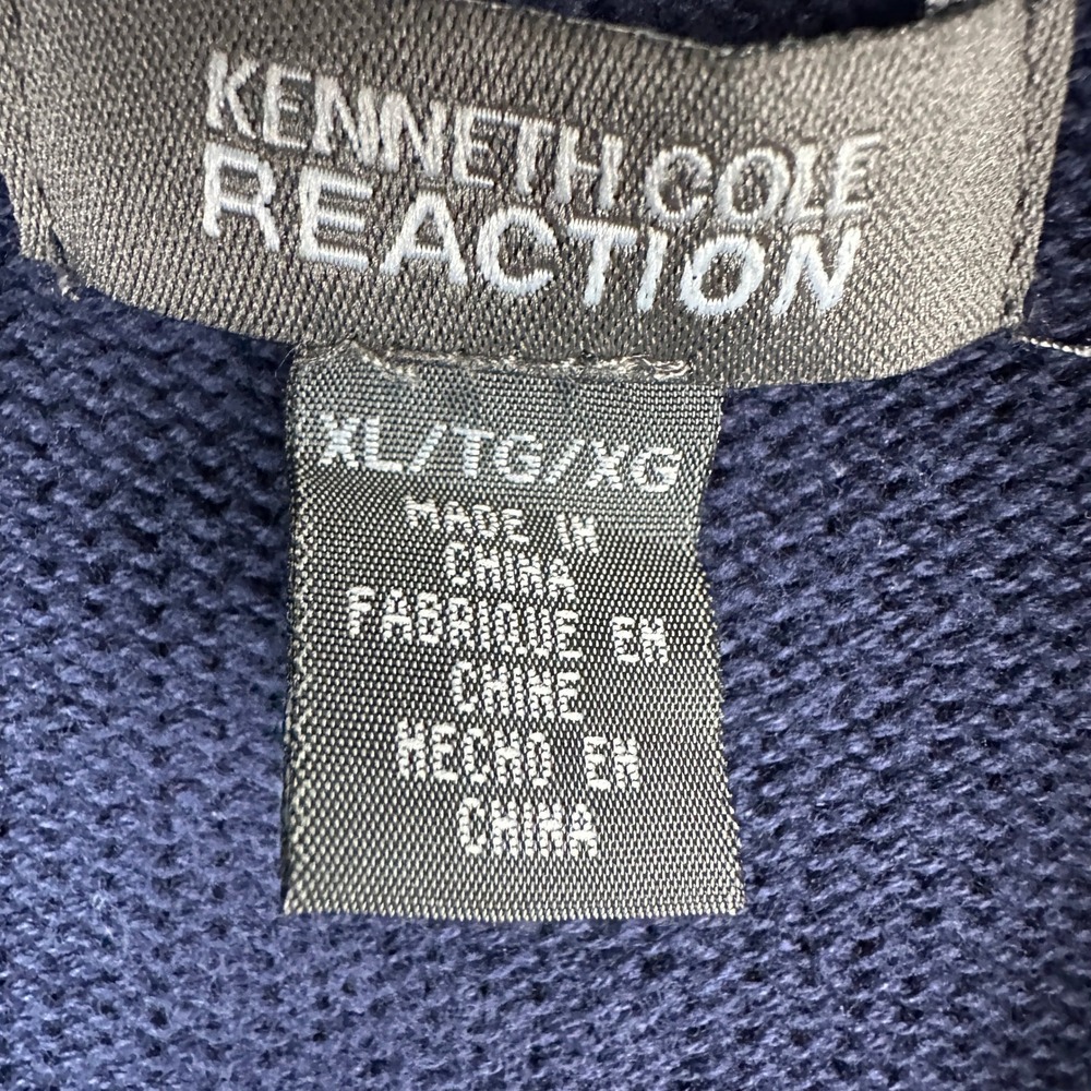 Kenneth Cole Reaction Mens XL Navy Blue Grey Stripe 1/4 Zip Cotton Sweater - Picture 2 of 11
